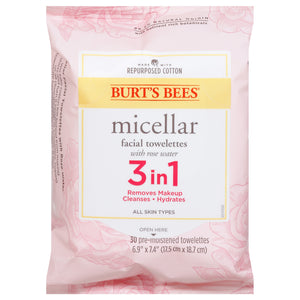 Burts Bees Facial Towelettes Micellar 3 In 1 With Rose Water 3/30 CT [UNFI #2537561] T