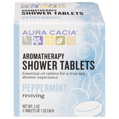 Aura Cacia Shower Tablets Aromatherapy Peppermint Reviving 1/3 OZ [UNFI #414409] T