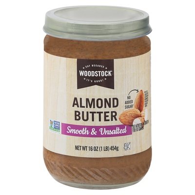 Woodstock Almond Butter Smooth & Unsalted 12/16 OZ [UNFI #0736108] [ebt]