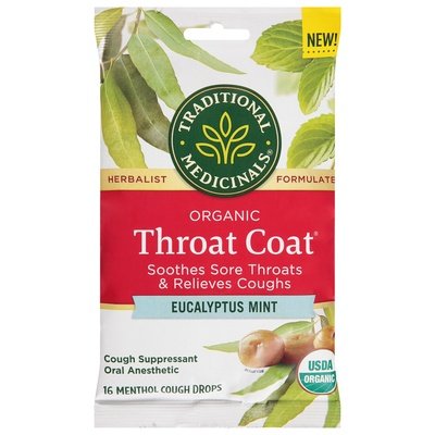 Traditional Medicinals Cough Drops Organic Eucalyptus Mint Throat Coat 12/16 CT [UNFI #2583995]