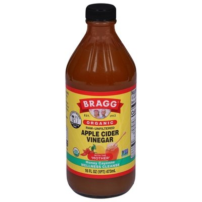 Bragg Apple Cider Vinegar Organic Honey Cayenne Raw-UNFI ltered 12/16 OZ [UNFI #3012457] [ebt]
