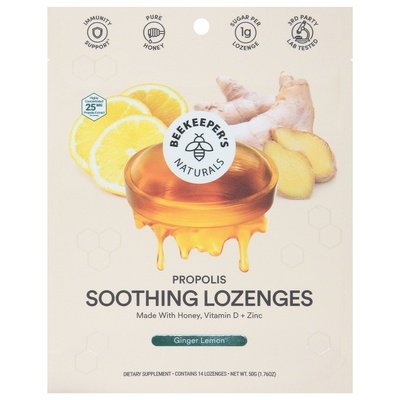Beekeepers Naturals Soothing Lozenges Ginger Lemon 1/1.76 OZ [UNFI #2834216]