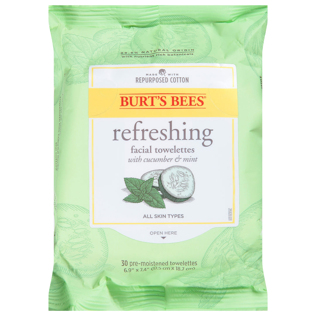 Burts Bees Facial Towelettes Cucumber & Mint Refreshing 3/30 CT [UNFI #2056885] T