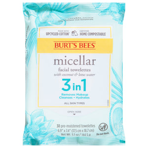 Burts Bees Facial Towelettes With Coconut & Lotus Water Micellar 3 In 1 3/30 CT [UNFI #2421824] T