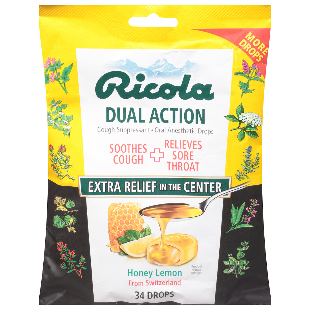 Ricola Drops Honey Lemon Throat Care Extra Menthol Liquid Center Wrapped Drops 6/34 CT [UNFI #2870558] [ebt]