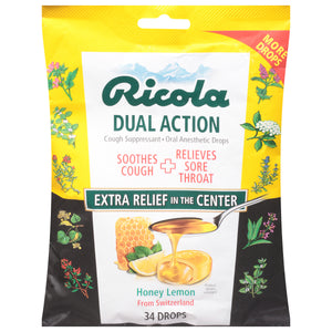 Ricola Drops Honey Lemon Throat Care Extra Menthol Liquid Center Wrapped Drops 6/34 CT [UNFI #2870558] [ebt]