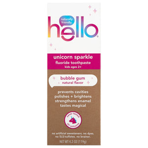 Hello Products Toothpaste Fluoride Unicorn Sparkle Bubble Gum Kids Ages 2+ 4.2 OZ [UNFI #2709574] T