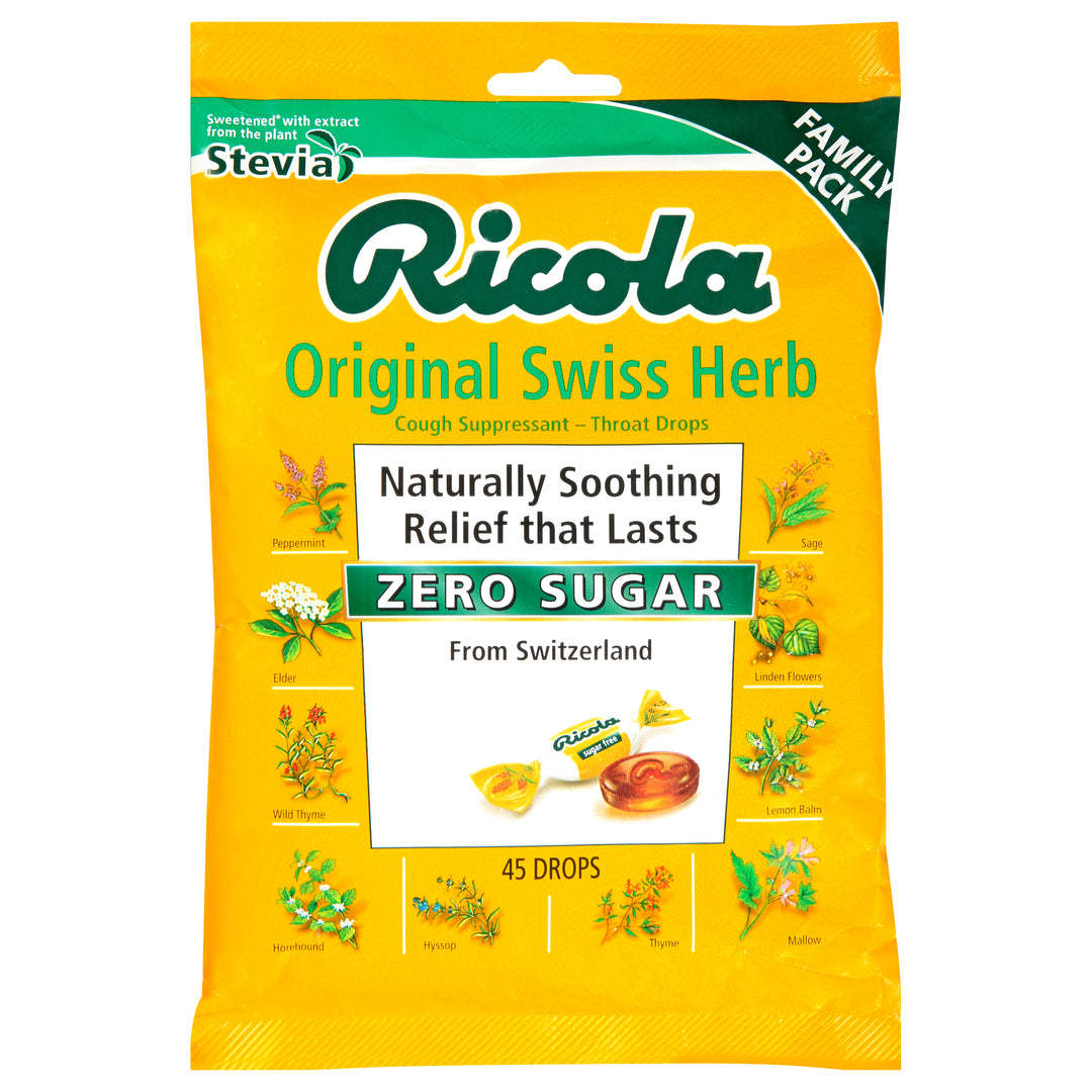 Ricola Cough Suppressant - Throat Drops Original Swiss Herb Zero Sugar Family Pack 6/45 CT [UNFI #2342285] [ebt]