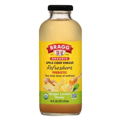 Bragg Apple Cider Vinegar Organic Ginger Lemon Honey Prebiotic 12/16 OZ [UNFI #2649150] [ebt]