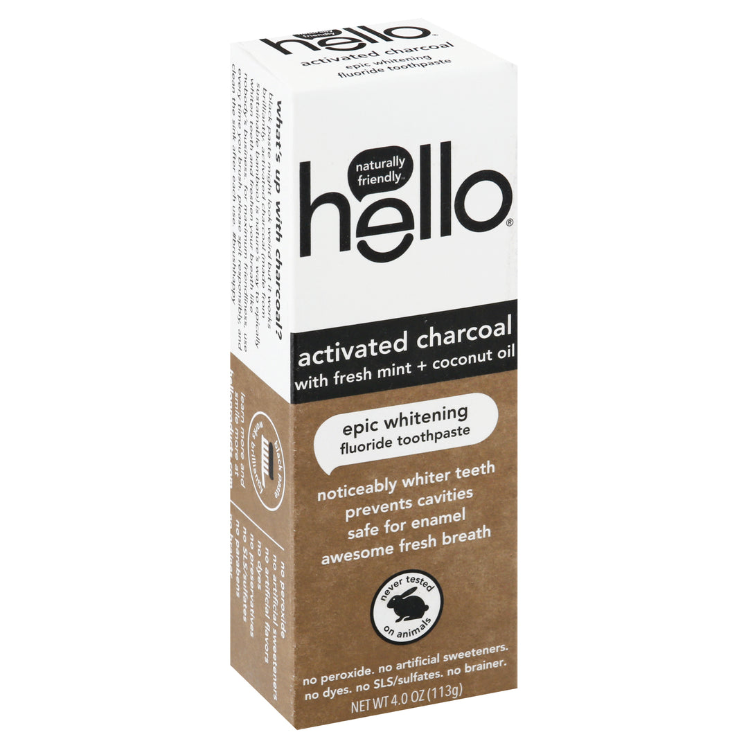 Hello Products Toothpaste Fluoride Anticavity Activated Charcoal Fresh Mint + Coconut Oil 6/4 OZ [UNFI #2741205] T