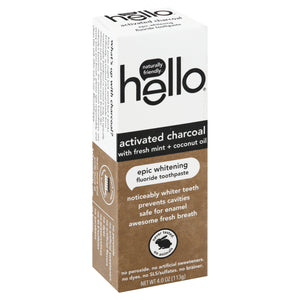 Hello Products Toothpaste Fluoride Anticavity Activated Charcoal Fresh Mint + Coconut Oil 6/4 OZ [UNFI #2741205] T