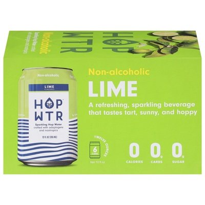 Hop Wtr Sparkling Hop Water Lime Non-Alcoholic 4/6/12 OZ [UNFI #2821775] [ebt]
