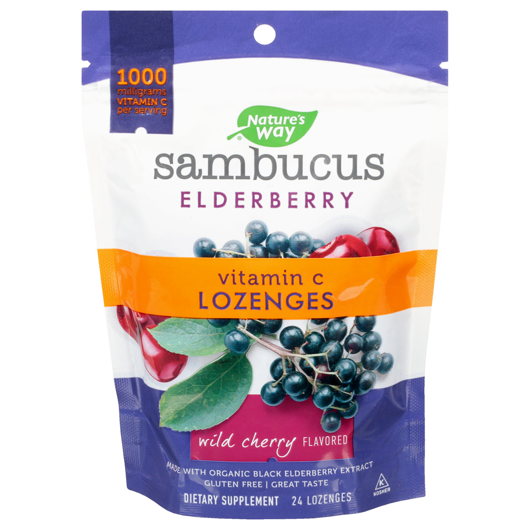 Natures Way Vitamin C 1000 Mg Elderberry Wild Cherry Flavored Lozenges 24 Loz [UNFI #2863751]