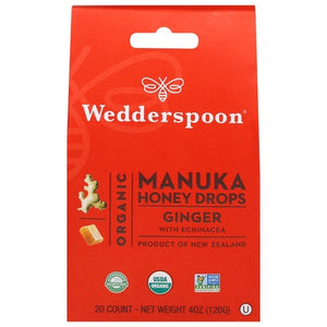 Wedderspoon Honey Drops Organic Manuka Ginger with Echinacea 4 OZ [UNFI #3076452] [ebt]