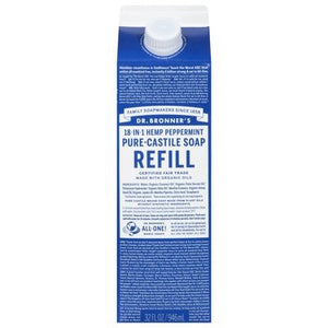 Dr Bronners Soap Pure-Castile 18-in-1 Hemp Peppermint Refill 32 OZ [UNFI #3004413] T