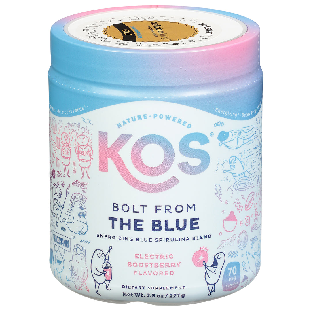 Kos Energizing Blue Spirulina Blend Electric Boost Berry Flavor Bolt From The Blue 7.8 OZ [UNFI #2803021]