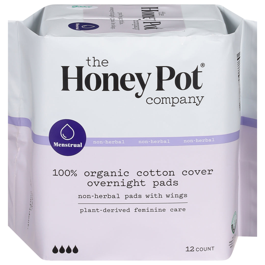 The Honey Pot Pads Overnight Organic With Wings Menstrual 12 CT [UNFI #3113859] T