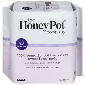 The Honey Pot Pads Overnight Organic With Wings Menstrual 12 CT [UNFI #3113859] T