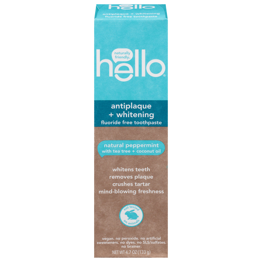 Hello Products Toothpaste Fluoride Free Antiplaque + Whitening Natural Peppermint 6/4.7 OZ [UNFI #2702363] T
