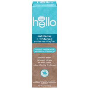 Hello Products Toothpaste Fluoride Free Antiplaque + Whitening Natural Peppermint 6/4.7 OZ [UNFI #2702363] T