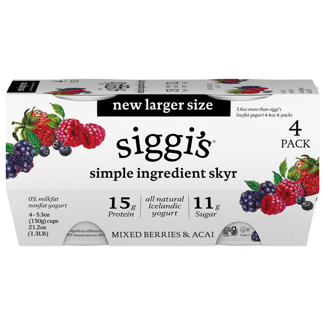 Siggis Yogurt Nonfat Mixed Barries & Acai 4 Pack 4/4/5.3 OZ [UNFI #2794618] [ebt]