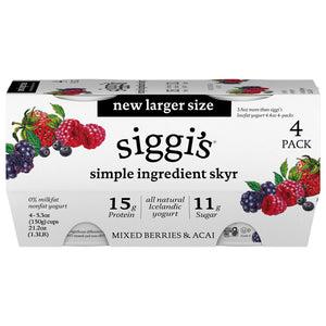 Siggis Yogurt Nonfat Mixed Barries & Acai 4 Pack 4/4/5.3 OZ [UNFI #2794618] [ebt]