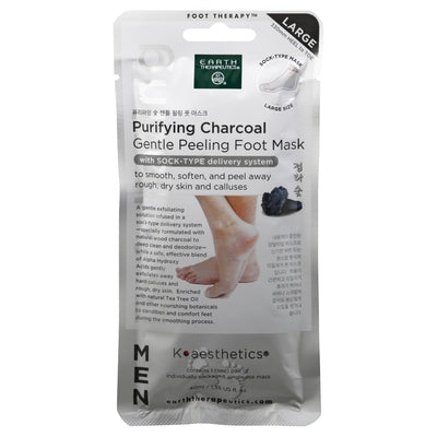 Earth Therapeutics Foot Mask Purifying Charcoal Large Men 1 PAIR [UNFI #2904795] T