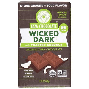 Taza Chocolate Dark Chocolate Organic Wicked Dark with Toasted Coconut 10/2.5 OZ [UNFI #2275295] [ebt]